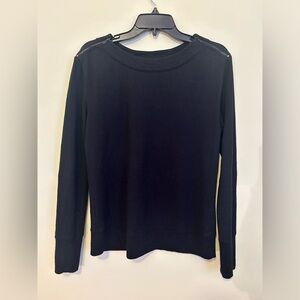 Athleta Long Sleeved Black Fleece Zipper Shoulder Crewneck Sweatshirt